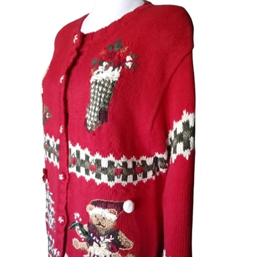 Vintage Petite Sophisticates Christmas Knit Fair Isle Button Up Cardigan Medium - Picture 5 of 7